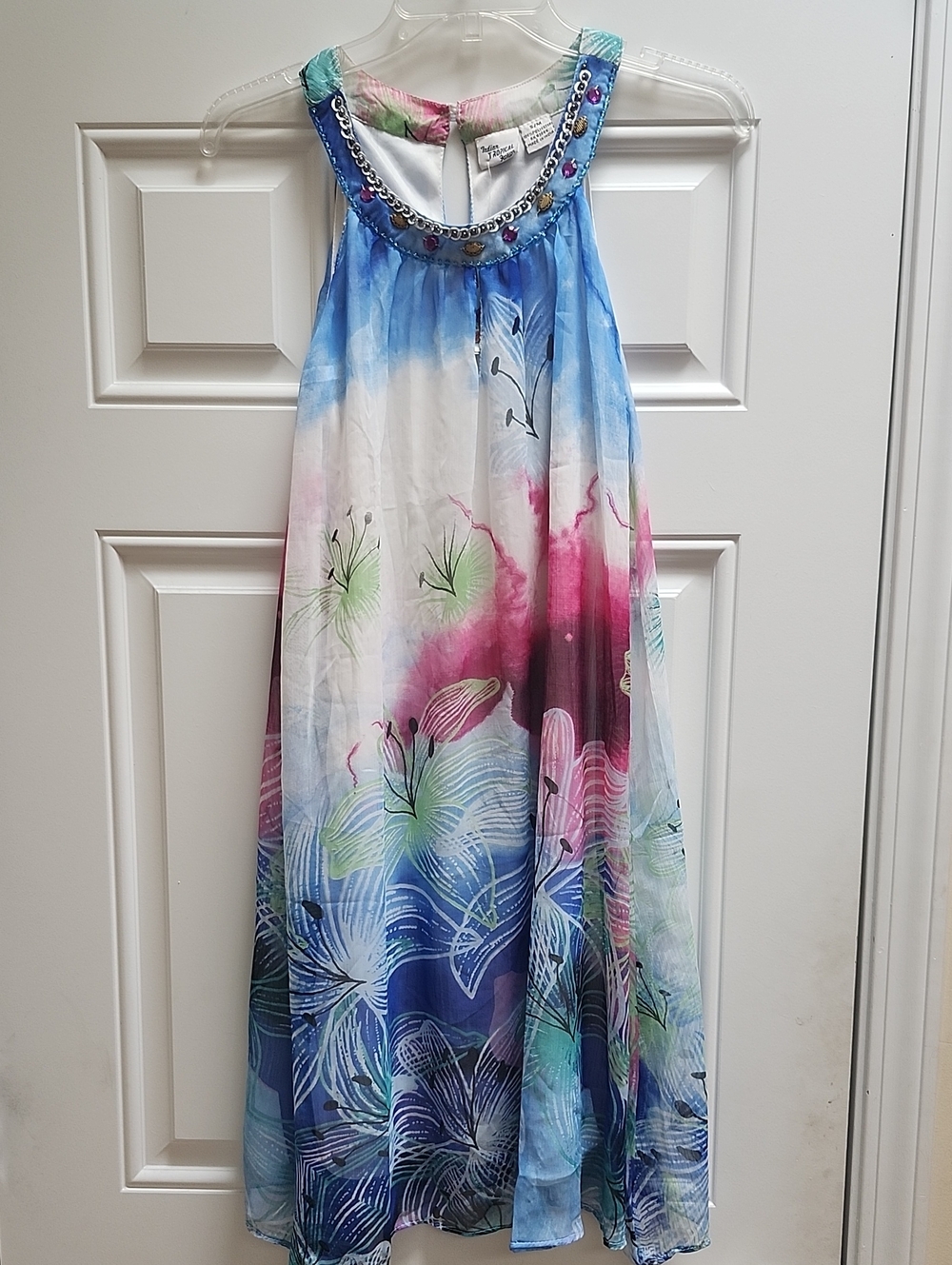 Floral Ombre With Jewels Sleeveless Dress - Multicolor